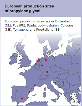European production sites of propylene glycol